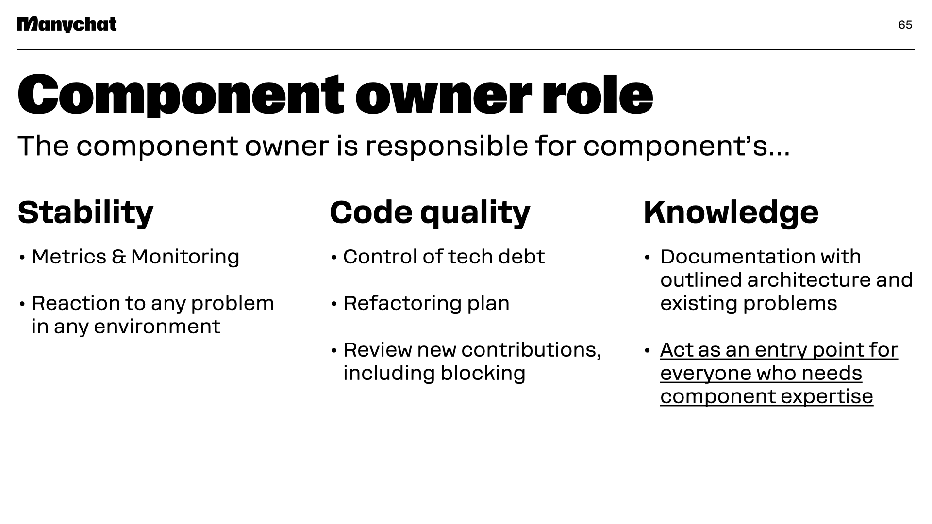 Manychat component owner responsibilities